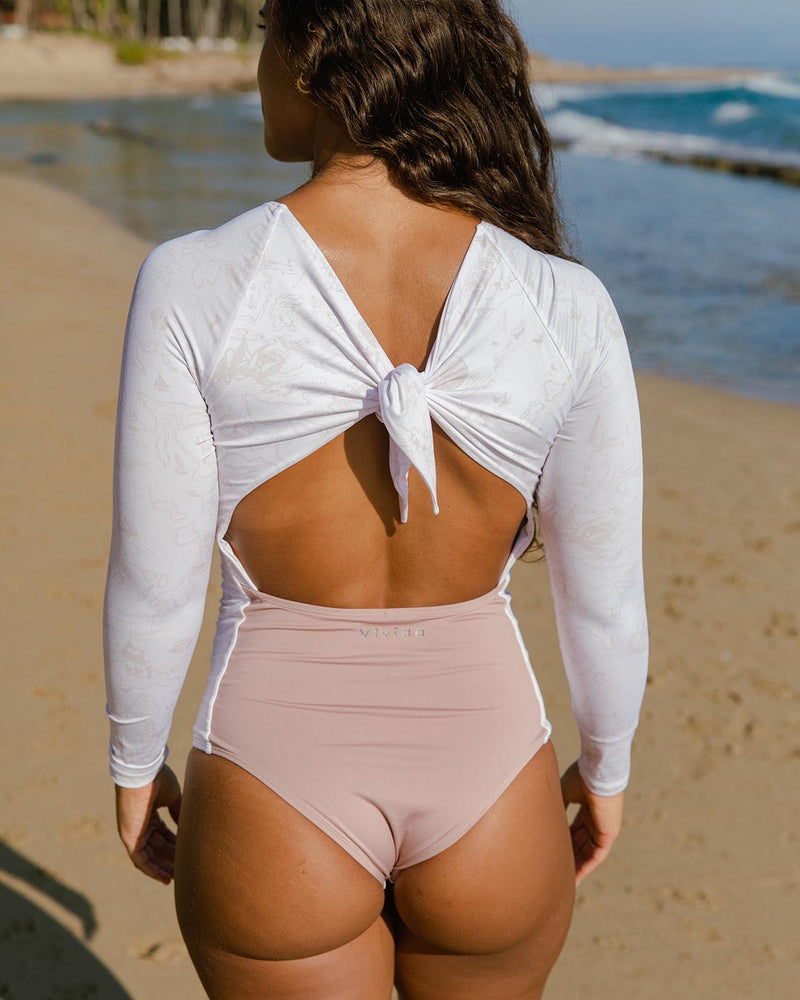 Water Warrior One Piece Swimsuit - Ivory Map of Dreams / Misty Rose