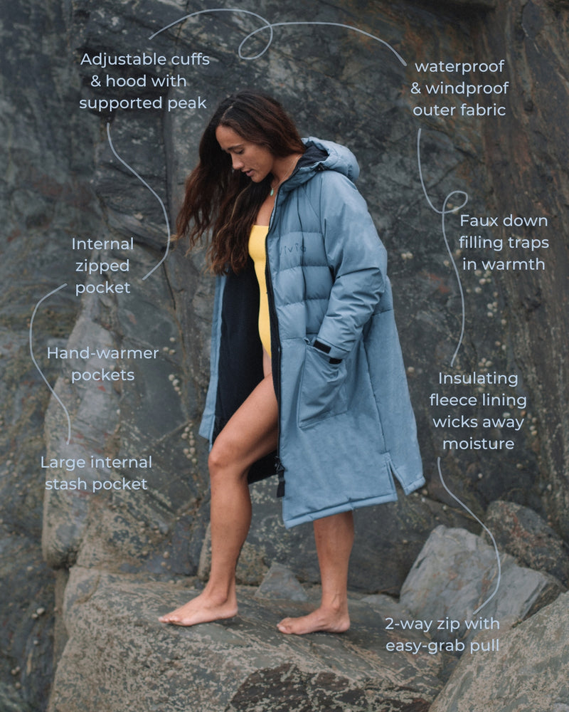 All Weather Puffer Drying & Changing Robe - Mineral Blue - Vivida