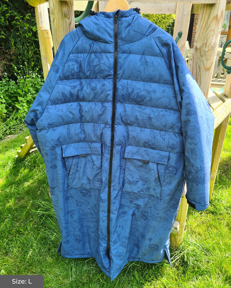 Sample All Weather Puffer Changing Robe - Mid Blue Map of Dreams